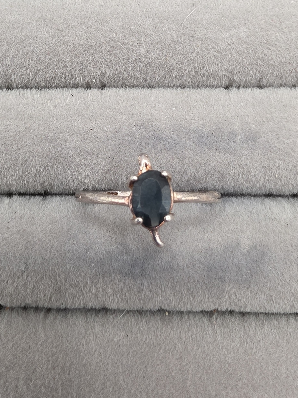 Rose Gold  Dark Blue Stone Oval Solitaire Ring Size 9 - Women Jewelry